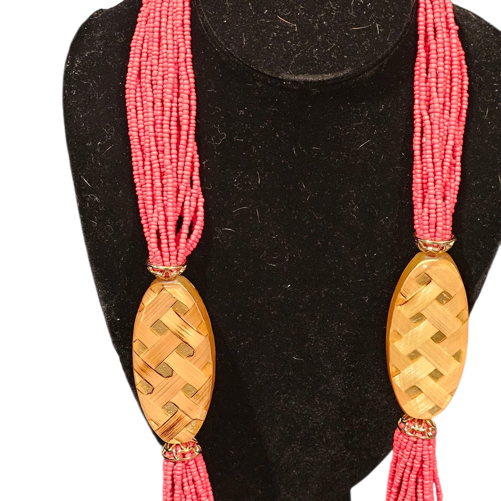 Chico's Pink and Gold Statement Necklace - Picture 2 of 6